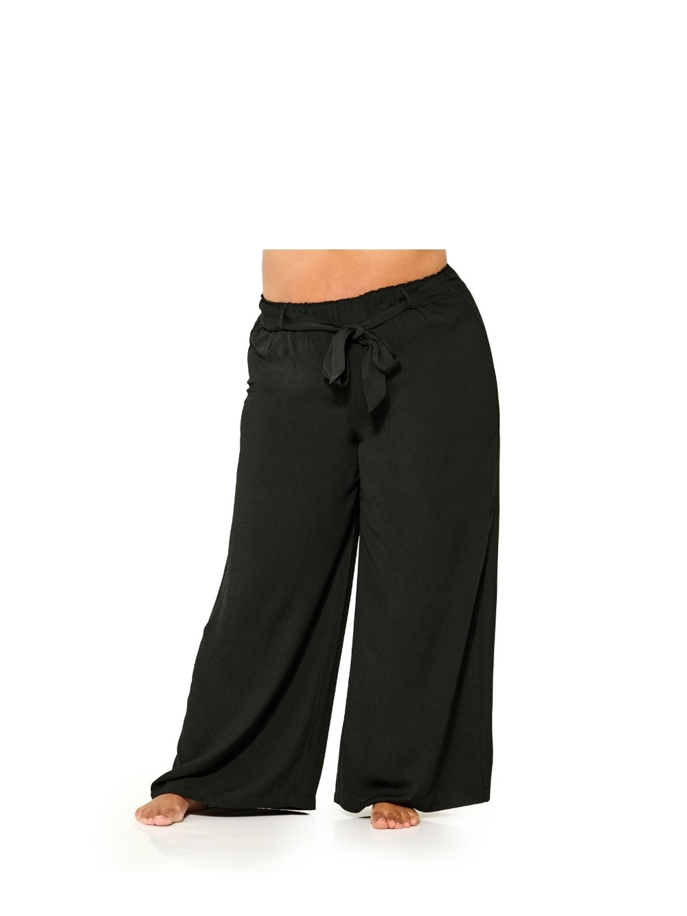 Women's Black Wide-Leg Tie Waist Pants